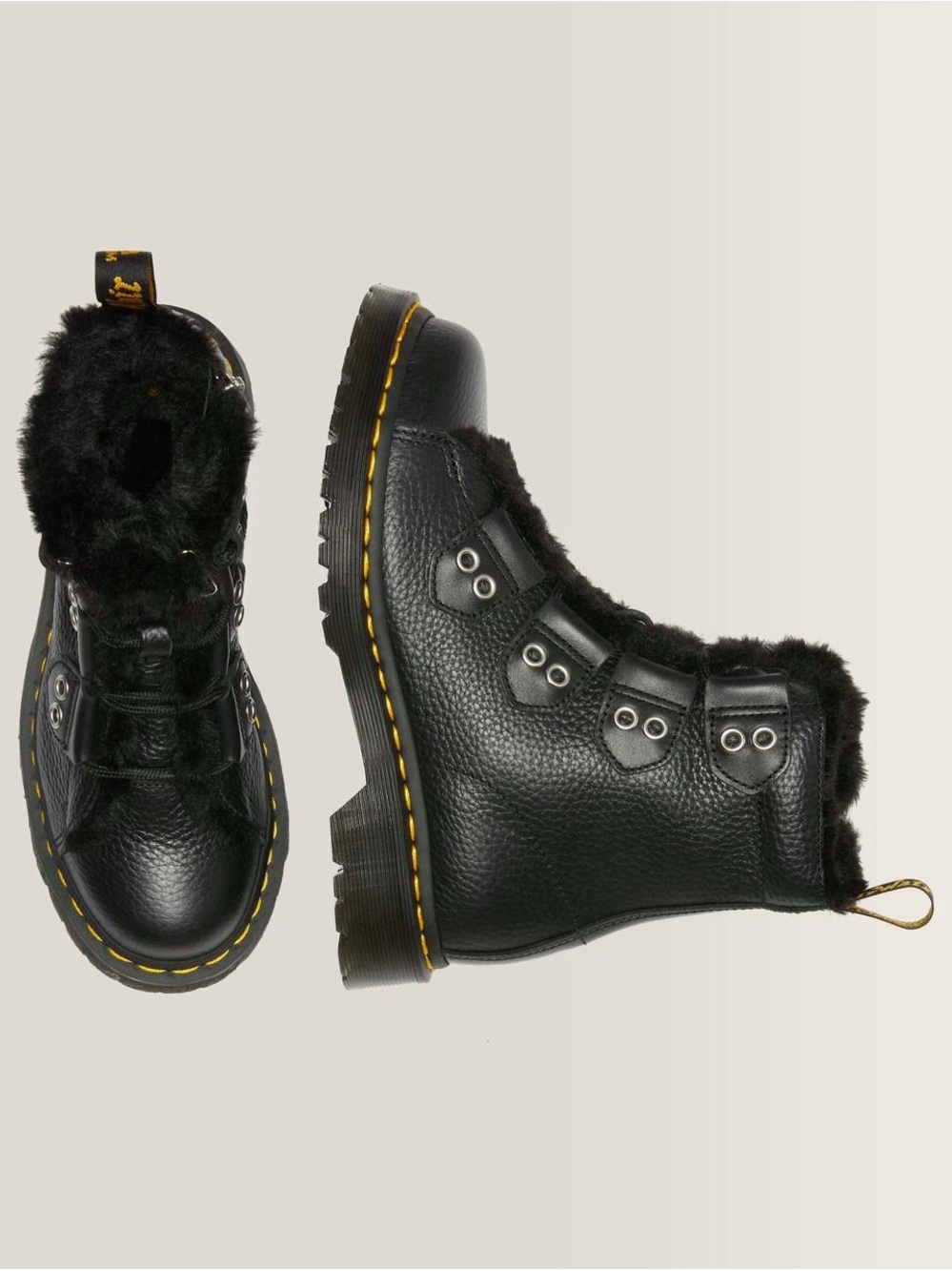 Dr. Martens Black Leather Lace-Up Fur-Trim Boot - Picture 4 of 10